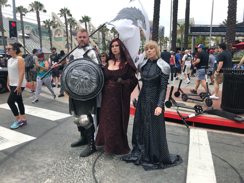 An unlikely Game of Thrones mashup in the form of Cersei, Melisandre, and a House Stark bannerman.